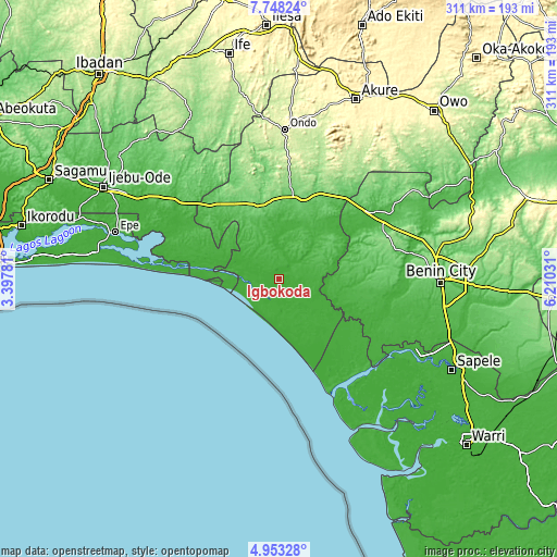 Topographic map of Igbokoda