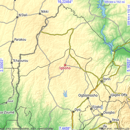 Topographic map of Igboho