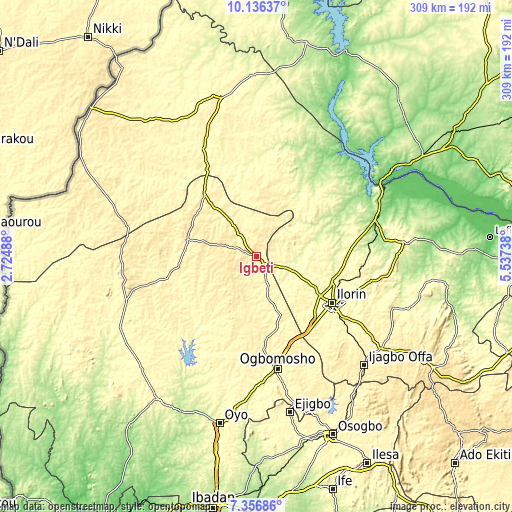 Topographic map of Igbeti