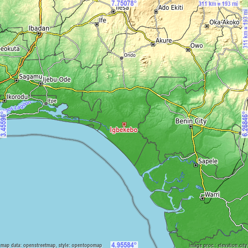 Topographic map of Igbekebo