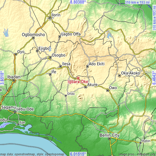 Topographic map of Igbara-Oke