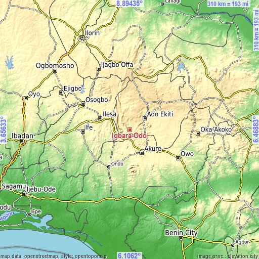 Topographic map of Igbara-Odo