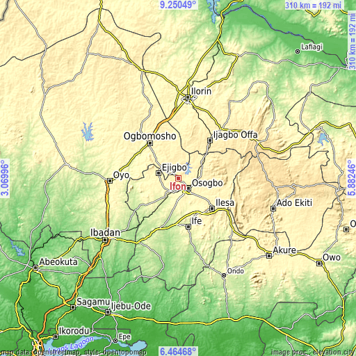 Topographic map of Ifon