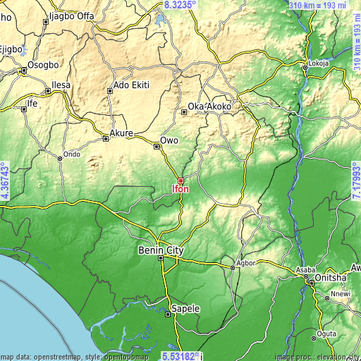 Topographic map of Ifon