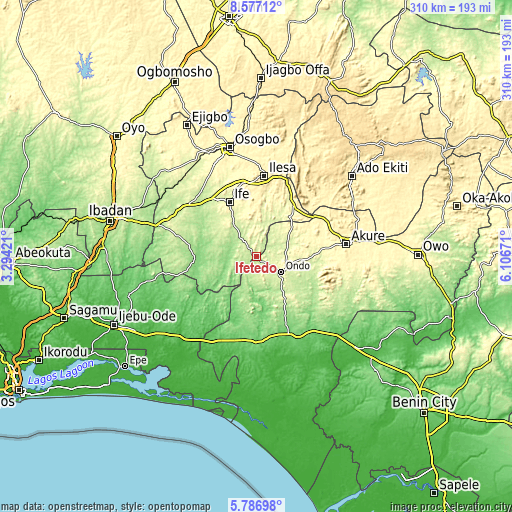 Topographic map of Ifetedo