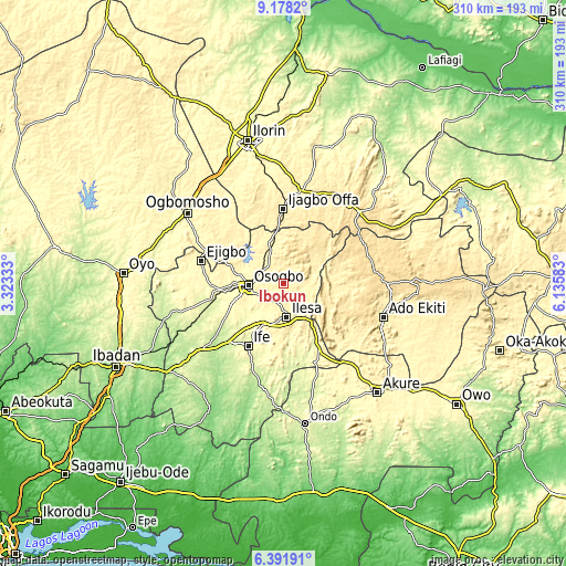 Topographic map of Ibokun