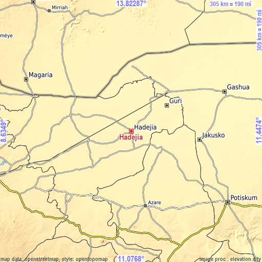 Topographic map of Hadejia