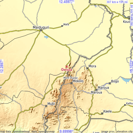 Topographic map of Gwoza