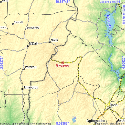 Topographic map of Gwasero