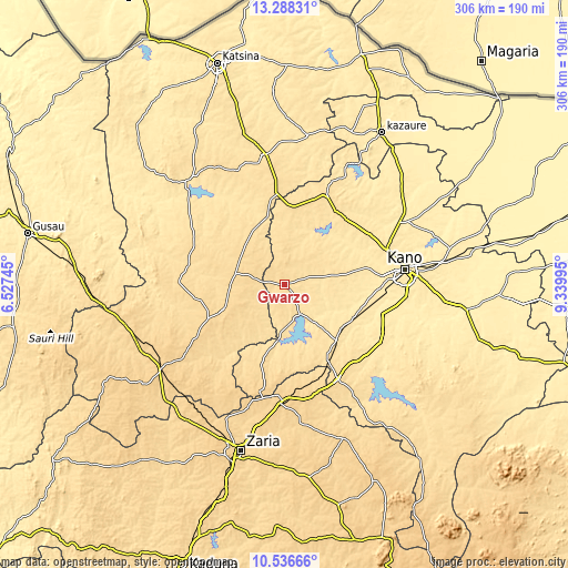 Topographic map of Gwarzo