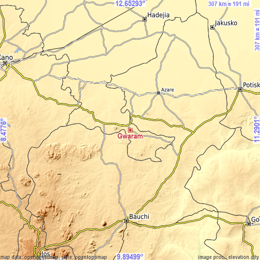 Topographic map of Gwaram