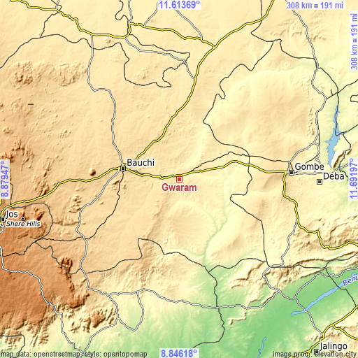 Topographic map of Gwaram