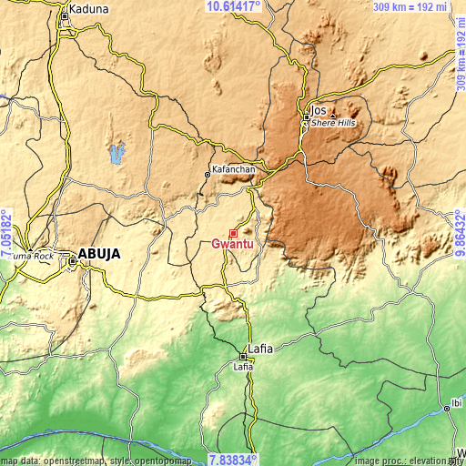 Topographic map of Gwantu