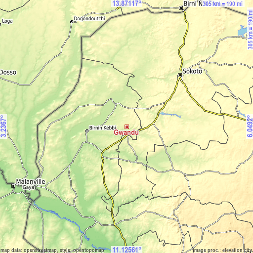 Topographic map of Gwandu