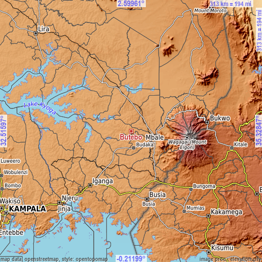 Topographic map of Butebo