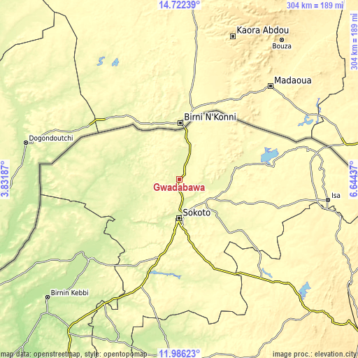 Topographic map of Gwadabawa