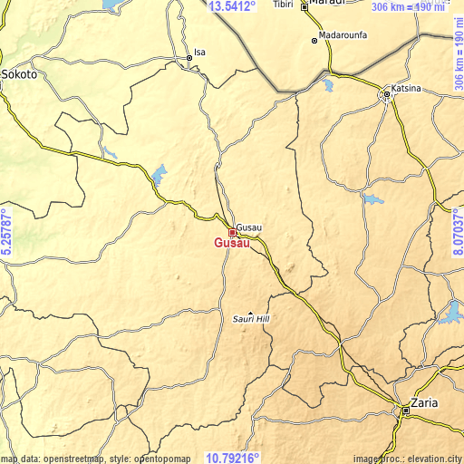 Topographic map of Gusau