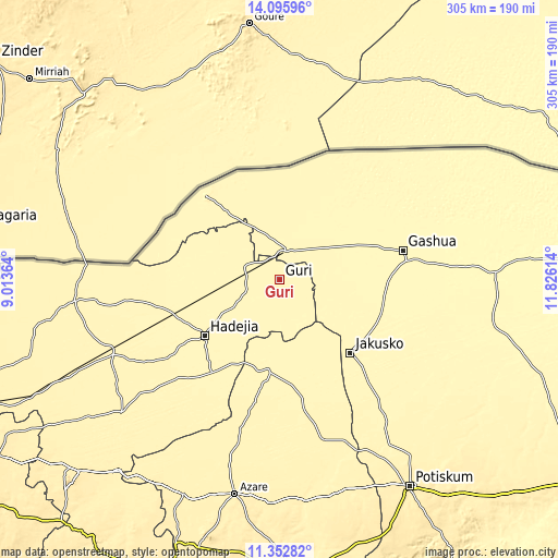 Topographic map of Guri