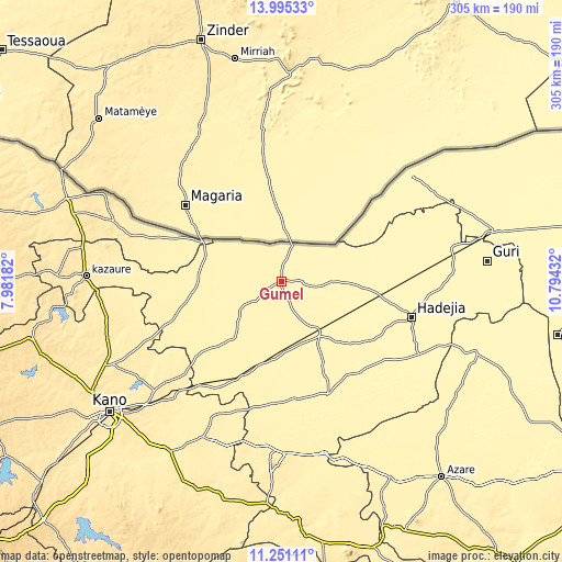 Topographic map of Gumel