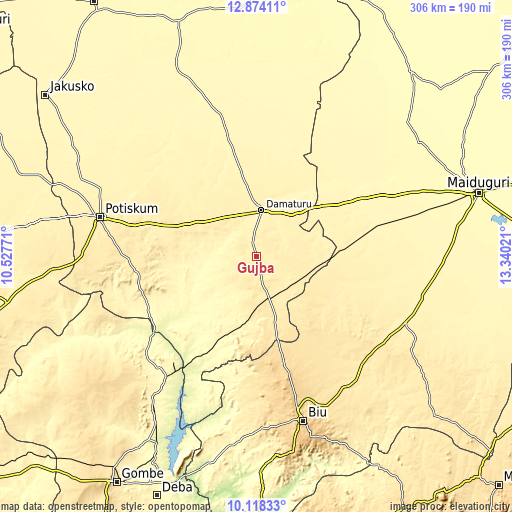 Topographic map of Gujba