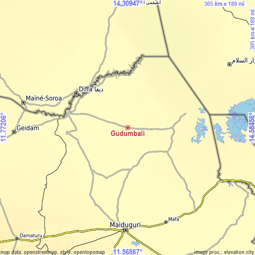 Topographic map of Gudumbali