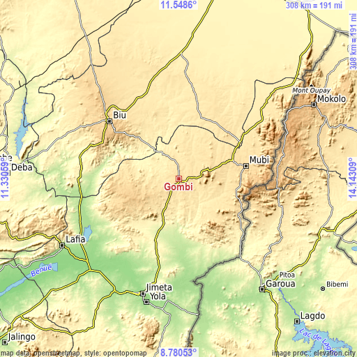 Topographic map of Gombi