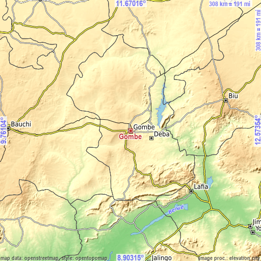 Topographic map of Gombe