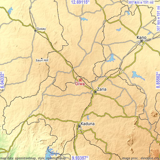 Topographic map of Giwa