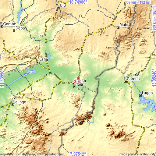 Topographic map of Girei