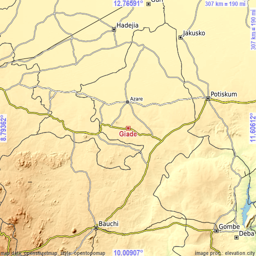 Topographic map of Giade