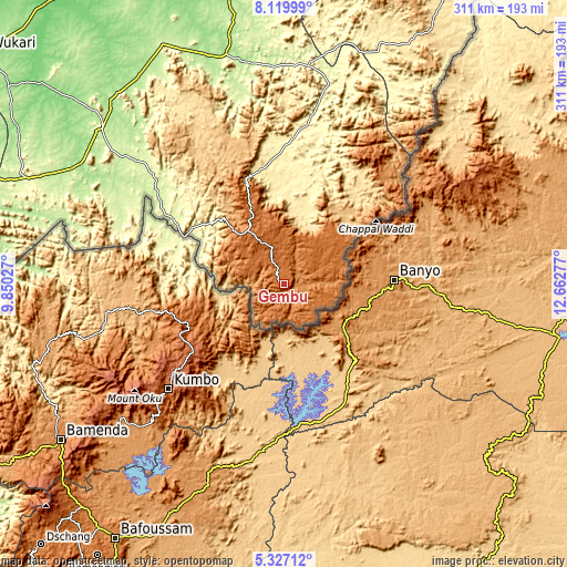 Topographic map of Gembu