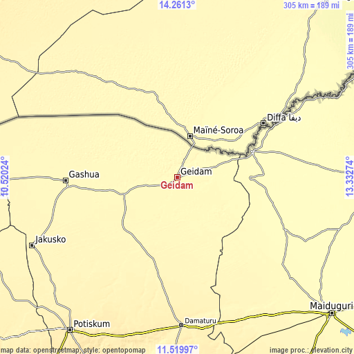 Topographic map of Geidam