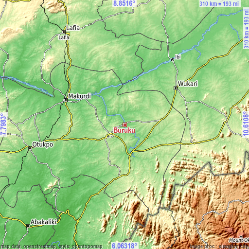 Topographic map of Buruku