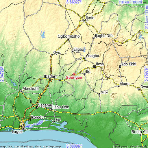 Topographic map of Gbongan
