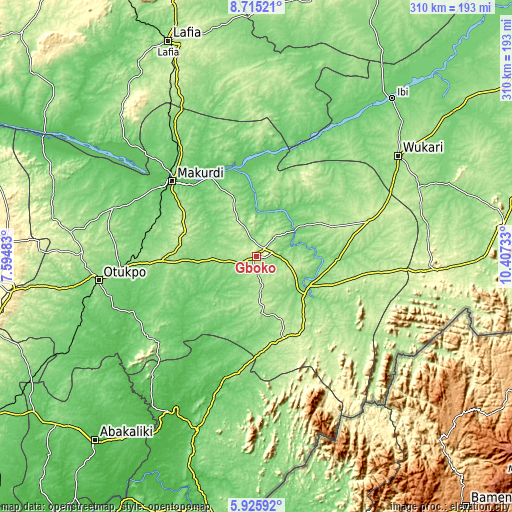 Topographic map of Gboko