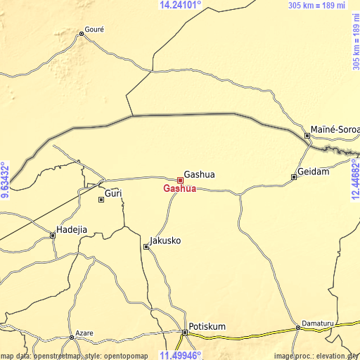 Topographic map of Gashua