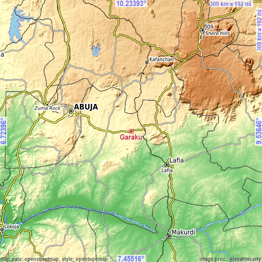 Topographic map of Garaku