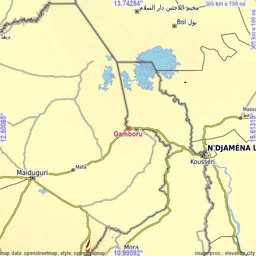 Topographic map of Gamboru