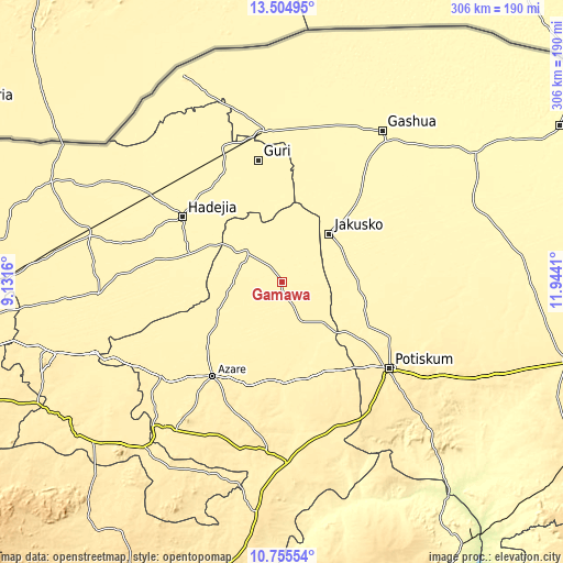 Topographic map of Gamawa