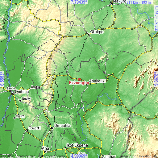 Topographic map of Ezzamgbo