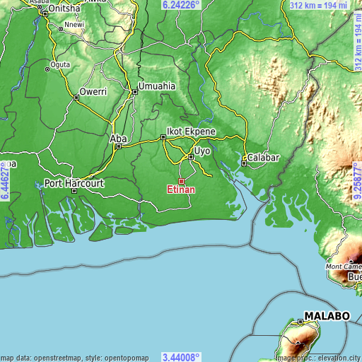 Topographic map of Etinan