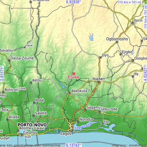 Topographic map of Eruwa
