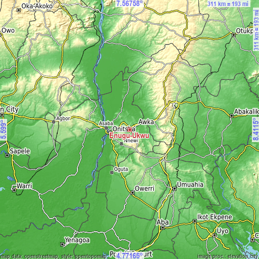 Topographic map of Enugu-Ukwu