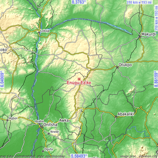 Topographic map of Enugu-Ezike