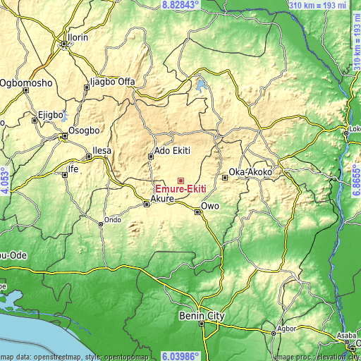Topographic map of Emure-Ekiti