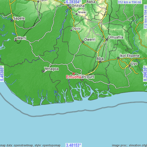 Topographic map of Emuoha