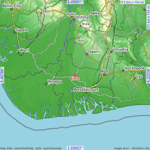 Topographic map of Elele