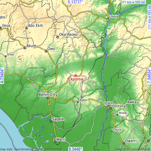 Topographic map of Ekpoma