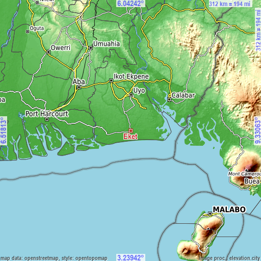 Topographic map of Eket