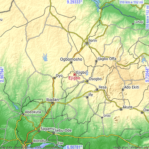 Topographic map of Ejigbo